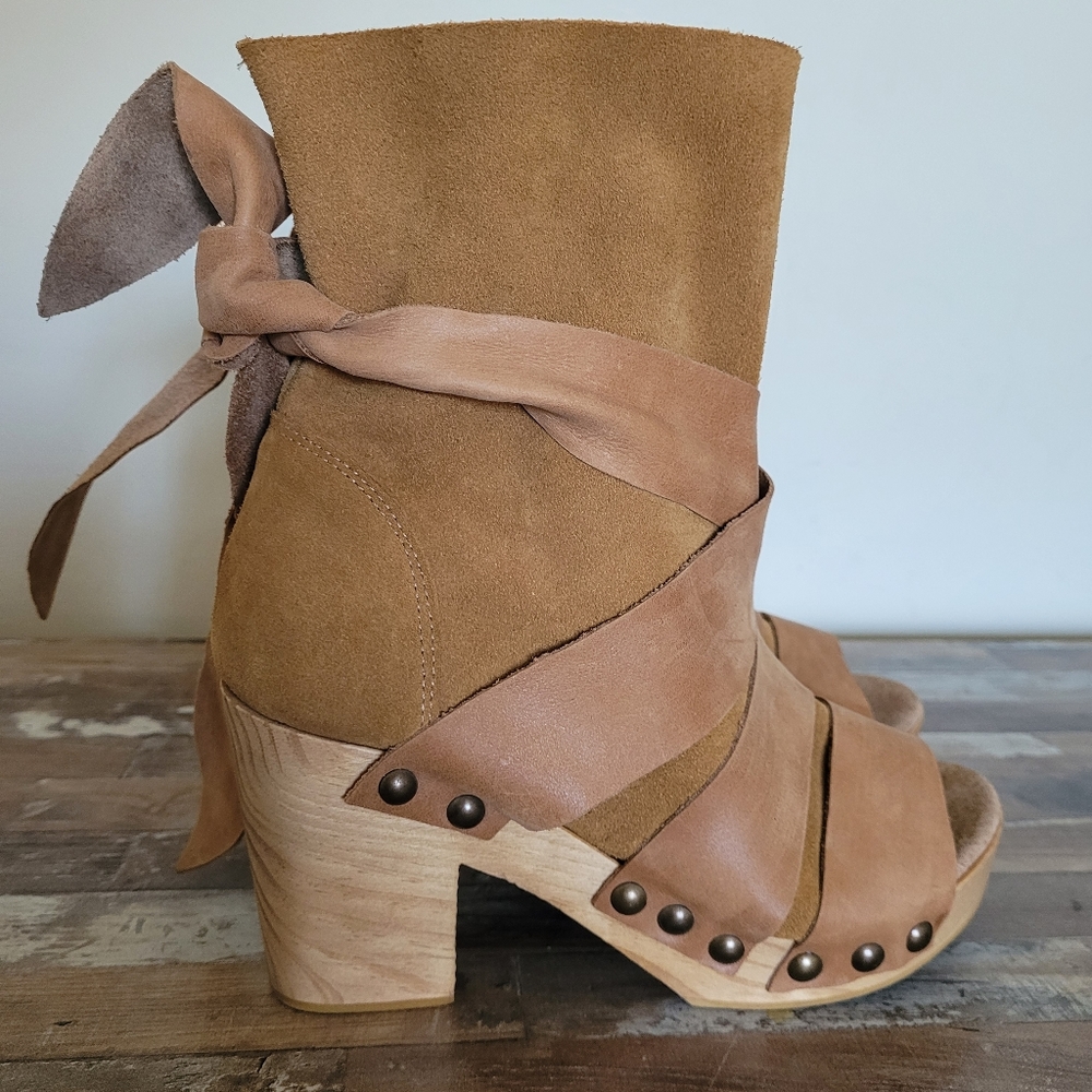 Free people Block Heels Peep Toe Ankle Clog Bootie - Picture 3 of 11